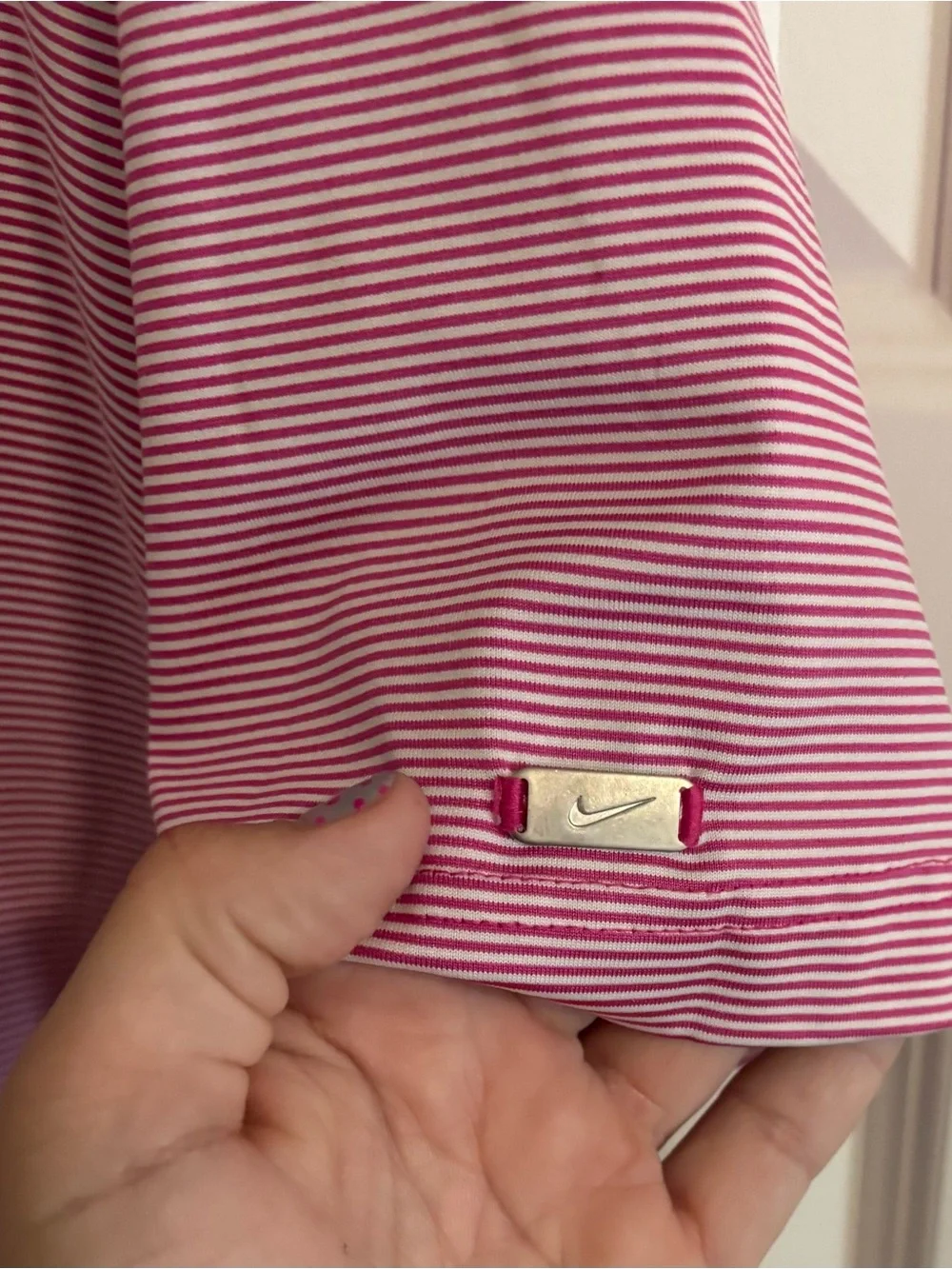 Nike Men’s Pink Striped Golf Polo with Embroidered Logo
